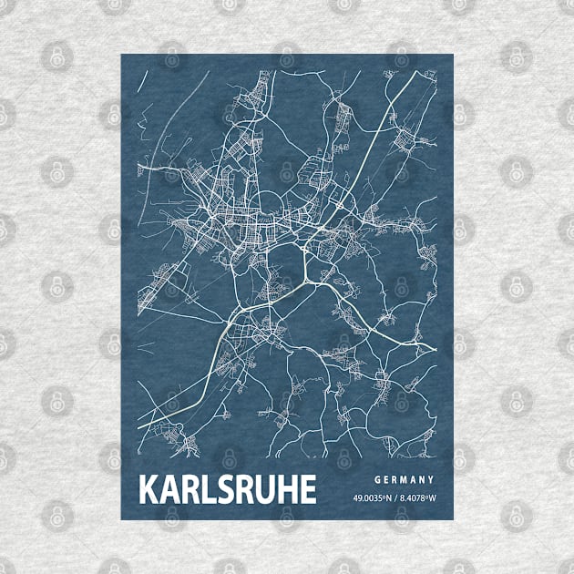 Karlsruhe Blueprint Street Map, Karlsruhe Colour Map Prints by tienstencil